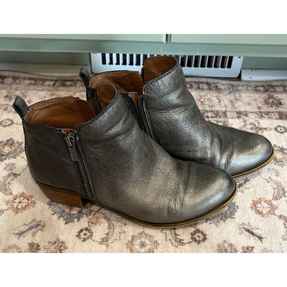 Lucky Brand Womens LK-Basel Leather Ankle Bootie Side Zipper Black Size 8M/38